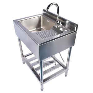Lavello da Cucina Rustico in Acciaio Inossidabile da 28,3 Pollici con Lavello Sinistro e Scarico Destro, Rubinetto e Lavatoio Autoportanti in Argento, Finitura Argento - Product Image 2