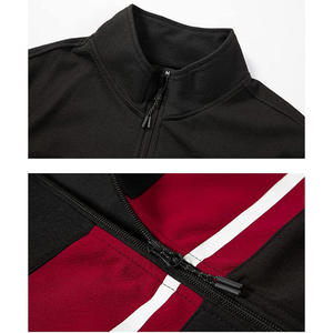 Wholesale Men's Sporty Tracksuit Set Black Red Color Blocking Full <b>Zip</b> <b>Hooded</b> Jacket With Side Pockets And Drawstring Pants - Product Image 6