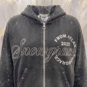 เสื้อสเวตเชิ้ตมีฮู้ดแบบซิป Snowgrace สีดำ พิมพ์ลายดาวด้านหน้า โลโก้ลำลอง ใส่ได้ทั้งชายและหญิง สำหรับฤดูใบไม้ร่วง - Product Image 6
