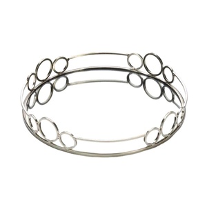 Contemporary Round Silver Metal <b>Mirror</b> <b>Tray</b> with Circle Design Elegant Serving <b>Tray</b> for Parties Centerpiece or Vanity Display - Product Image 2