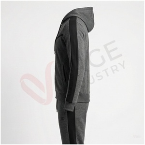Chándal Gris con Capucha para Hombre, Manga Larga, Cierre Frontal con Cremallera, Logotipo, Color Sólido, Transpirable, Deportivo, Corte Regular, Ropa de Otoño - Product Image 3