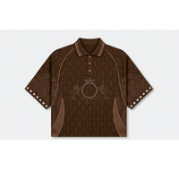 Camiseta de Fútbol para Hombre, Color Marrón, con Estampado Sublimado, Manga Corta, Transpirable, Poliéster, Corte Regular, Cuello Camisero, para Todas las Temporadas