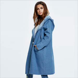 Gabardina Larga de Mezclilla Azul para Mujer, Chaqueta Maxi con Cuello Vuelto y Botones, Prenda Exterior - Product Image 3