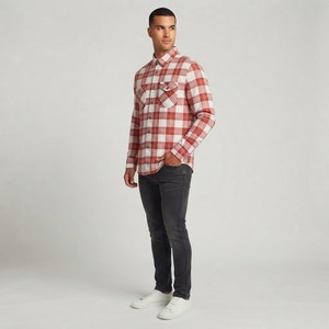 Chemise décontractée à manches longues pour homme, à carreaux rouges et blancs, col boutonné, 100% coton respirant, chemise en flanelle tissée pour l'automne - Product Image 3