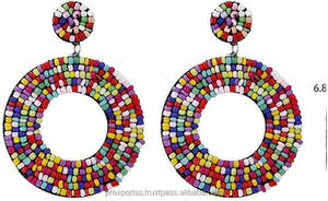 Boucles d'oreilles pendantes faites à la main, motif floral bohème, perles de rocaille turquoise, bijoux fantaisie, cadeau unisexe, taille personnalisée, vente en gros - Product Image 3