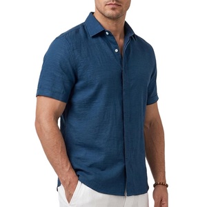 Chemise décontractée à manches courtes, boutonnée, à motif à carreaux, pour adulte, en tissu tricoté 100% coton, écologique, infroissable, export BD - Product Image 1