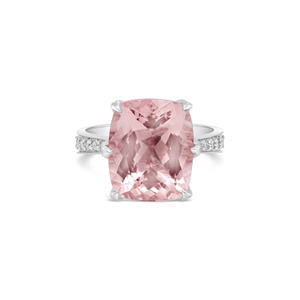 Bague de fiançailles classique en or 18 carats avec morganite rose naturelle de 6,74 carats et diamant rond taille brillant de 0,47 carat – Bijoux - Product Image 1