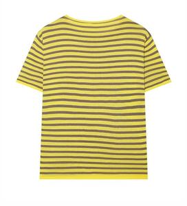 Men's Eco-Friendly Polyester Short Sleeve O-Neck Striped Knitted <b>T</b>-<b>Shirt</b> Regular Fit Casual Wear Yellow Brown Patterned Design - Product Image 2