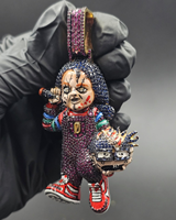 Colgante de Lujo de Plata de Ley con Diseño de Muñeco Chucky Esculpido en 3D, Estilo Hip Hop Rapper, con Moissanita VVS Personalizada y Engaste de Garra, Baño de Rodio/Oro