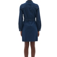 Vestido Camisero Vaquero Personalizado al por Mayor para Mujer, Sin Mangas, con Cremallera Frontal, Casual, Tejido, Fruncido, Largo hasta la Rodilla, Cintura Elástica, Encaje, Corte en A