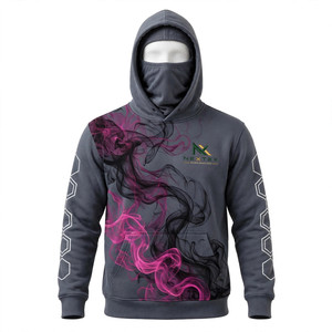 Sudadera con Capucha Ninja Gris Pizarra de Alta Calidad, Personalizada, Transpirable, con Diseño de Espirales Magenta y Hexágonos Blancos, de Algodón y Felpa NEXTEX - Product Image 1