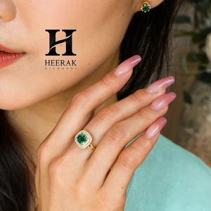 Bague de fiançailles de luxe en argent sterling 925 avec émeraude double halo et pierre précieuse verte de laboratoire pour femme - Product Image 2
