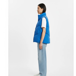 Custom Women's Bright Blue <b>Puffer</b> <b>Vest</b> High Stand Neck V Quilting Pattern Sleeveless Padded Casual Outdoor <b>Vest</b> OEM Supplier - Product Image 5