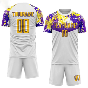 Custom Printed Soccer Jersey Set <b>White</b> for Yellow Team Name Number Short Sleeve V-neck Quick Dry Athletic Polyester Unisex - Product Image 2
