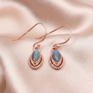 Pendientes Colgantes de Labradorita Azul Fuego en Plata de Ley 925, Chapados en Oro Rosa y Oro Amarillo, Joyería Boho Hecha a Mano para Mujer - Product Image 3