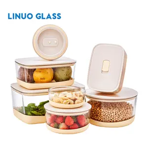 New best BPA free Glass food container with lid stackable non-slip glass lunch box with vent microwavable lunch container sets