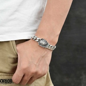 New Vintage and Powerful Lion-shaped Bracelet Featuring Unique Punk Rock Style and Cuban Chain Copper Bracelet for <b>Men</b> - Product Image 1