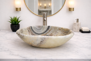 Premium Solid Multicolor Onyx Marble Bathroom Vessel Sink Organic Stone Countertop Wash <b>Basin</b> for Hotel Project - Product Image 2