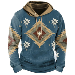 Sweat-shirt à capuche décontracté pour homme à motif géométrique, coupe classique, imprimé, style automne, marron, avec poches - Product Image 3