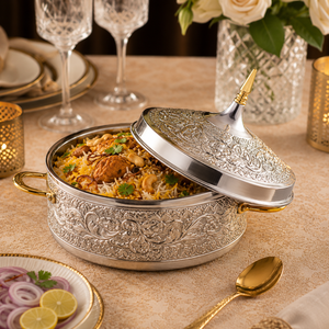 Casserole de luxe en acier inoxydable gravé avec poignées dorées, pot isotherme, chauffe-plat, bol de service pour la maison, l'hôtel et le restaurant - Product Image 4