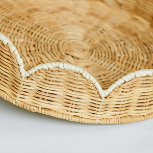 Elegant Scalloped Rattan Round Tray Decorative Wicker <b>Basket</b> For Coffee Table Kitchen Tabletop Organization Use - Product Image 3