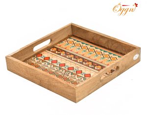 Plateau de rangement personnalisé en bois, forme rectangulaire, incrustation florale, finition vernie, design oriental, durable, respectueux de l'environnement, pour bureau - Product Image 3