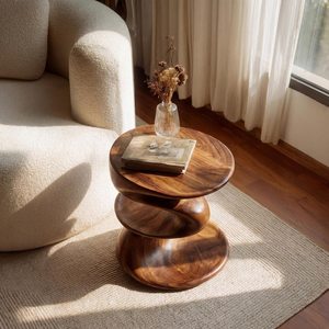 Solid Wood Spiral End <b>Table</b> Handcrafted Sculptural Round Accent Nightstand Natural Wooden Side <b>Table</b> <b>Stools</b> Ottomans - Product Image 2