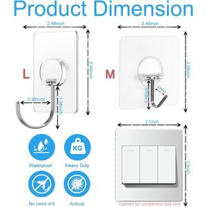 12-Pack Heavy Duty 13LB Adhesive Wall <b>Hooks</b> Large Transparent Waterproof Bathroom & <b>Kitchen</b> Towel Coat Racks No Drill Required - Product Image 4