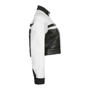Top Women's Fashion <b>Gothic</b> Style Motorcycle <b>Jacket</b> Custom Stand Collar Design Short Length Winter Genuine Nappa Leather - Product Image 3