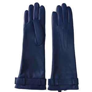 Opera Length Blue Leather <b>Gloves</b> Plain Style Unlined Winter Business Use - Product Image 6