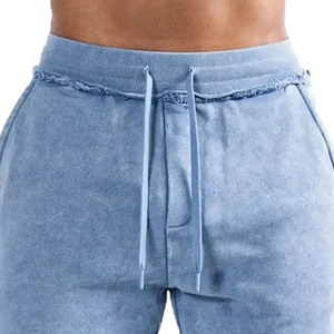 Shorts de sport pour homme en coton uni respirant, taille mi-haute, tricotés, avec cordon de serrage, taille élastique, séchage rapide, poches - Product Image 4
