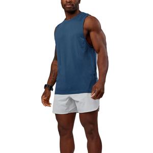 Camiseta sin Mangas de Punto Transpirable para Hombre, Color Sólido, Cuello Redondo, Ropa Deportiva Informal, Azul, Diseño Personalizado, Nuevo Estilo - Product Image 2