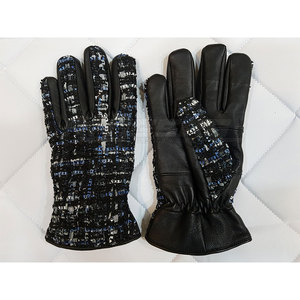 Gants en cuir pour femmes en gros, en peau de mouton, à carreaux, en tissu bouclé tweed, élégants, design personnalisé, mode hiver - Product Image 2