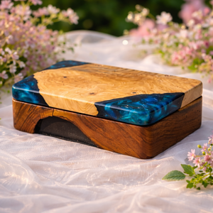 Caja de Joyería de Resina y Madera Hecha a Mano, Caja de Almacenamiento de Epoxi Azul, Organizador de Regalos Decorativo de Lujo, Brillante y Móvil para Sala de Estar - Product Image 1