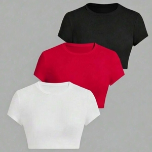 Crop top femme personnalisé avec logo, coupe classique, manches courtes, 100% coton et élasthanne, écologique, vêtements décontractés actifs pour l'été, best-seller - Product Image 3