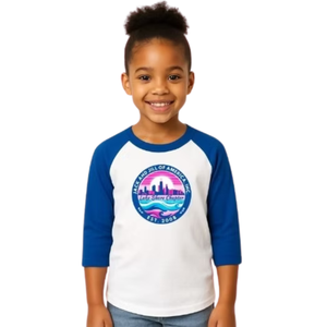 Girl's White and Royal Blue Baseball Shirt Casual Three Quarter Sleeve <b>Raglan</b> Tee Everyday Comfortable Lifestyle Clothing <b>Top</b> - Product Image 1