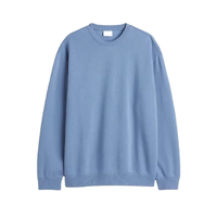 Sweat-shirt léger pour homme, bleu clair, col rond, coupe classique, couleur unie, tricoté, décontracté, à manches longues, pour l'automne