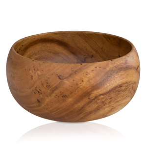 Tazón de madera para servir con forma redonda, hecho de madera maciza con acabado pulido, para servir alimentos. - Product Image 1