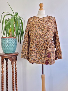 Chemise bohème en pur coton, imprimé floral pêche apricot terreux, élégante, confortable, style indien Bagru, débardeur court d'été - Product Image 5