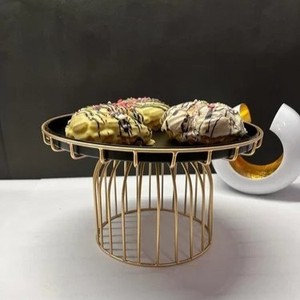 2-Piece Round <b>Cake</b> <b>Stand</b> Iron Handmade Gold Wire Base <b>White</b> Tray for <b>Cakes</b> Cupcakes Reusable Decorative Display Dish - Product Image 2