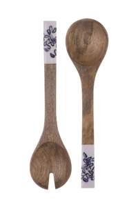 Juego de servidores de ensalada de diseño elegante con mango de madera natural y estampado en esmalte, cubiertos para servir ensalada a precio directo de fábrica. - Product Image 3