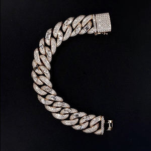 AMBER JEWELS T-76 Bracelet de luxe unisexe en or massif 18 carats avec maillons en pierre naturelle, coupe brillante en forme de croix, certifié IGI, style Hiphop - Product Image 2