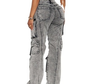 New Arrival OEM Custom <b>High</b> Quality Jeans Pants 6 Pockets Oversize Baggy Denim Jeans Street Wear Vintage Wash Cargo Pants Men - Product Image 6