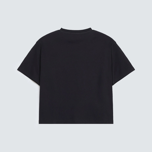 T-shirt court en coton noir pour femme, col rond, coupe classique, décontracté, manches courtes, respirant, en jersey de toile, idéal pour l'été - Product Image 4