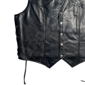 Gilet d'hiver en cuir PU pour homme, style motard, col en V, fermeture éclair, taille ajustable, coupe classique, couleur unie - Product Image 6