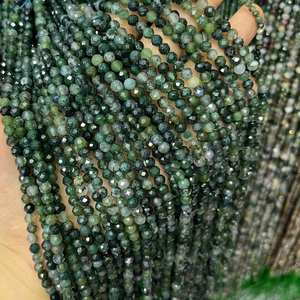 Cuentas Redondas Facetadas de Ágata Musgosa Natural para Diseño de Joyería DIY, Cuentas Sueltas de Ágata Verde Tallada en Forma Redonda - Product Image 1