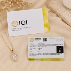 Bijoux certifiés IGI pour femmes, collier pendentif en or jaune massif 14 carats avec diamant de laboratoire rond, taille marquise, taille brillant - Product Image 6