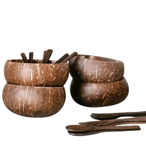 ชุดชามเปลือกมะพร้าวแบบดีลักซ์ เป็นมิตรกับสิ่งแวดล้อม พร้อมช้อนไม้ สำหรับสลัด สมูทตี้ อาไซ อาหารวีแกน ภาชนะสำหรับครัวและอาหารเย็น - Product Image 1