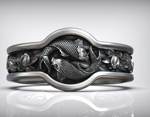 Luxury 925 Sterling Silver Koi Fish <b>Ring</b> Twin Fish Floral Carved Wide Band <b>Men</b> Women Statement Jewelry - Product Image 3