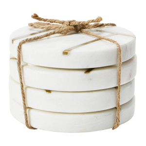Ensemble de sous-verres en marbre blanc de luxe, sous-verres en pierre faits à la main avec bordure en laiton doré, meilleure qualité, cadeau pour la maison et la cuisine - Product Image 3